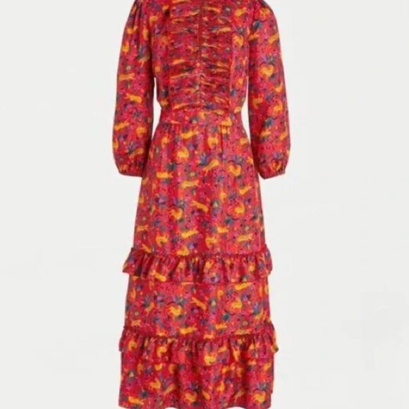 NWT J. Crew Collection Red Silk Tiger Jungle Cat Ruffle Tier Dress 00 - Picture 3 of 4
